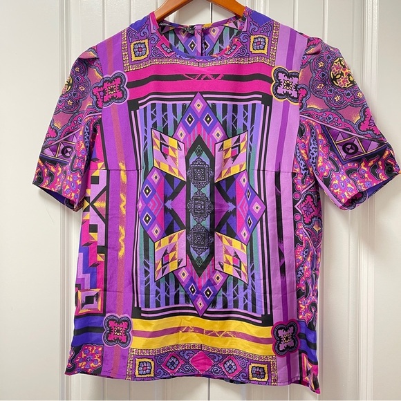 Vintage 80s Tribal Blouse from West Germany Purple - M - Picture 3 of 14